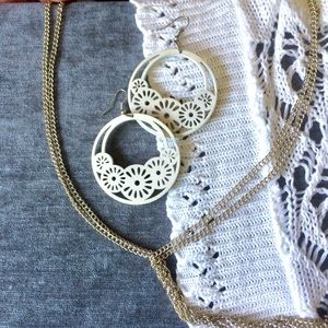 Carved Wood Earrings, painted white